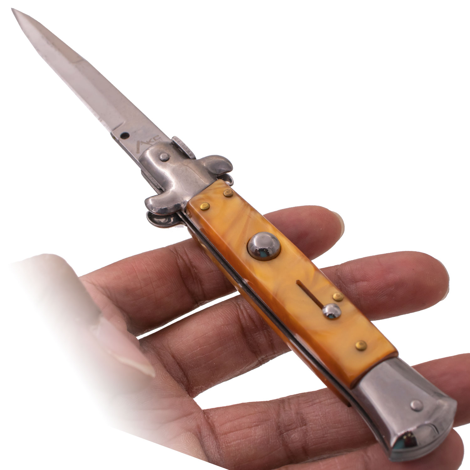 AKC 9 Inch Automatic Stiletto Italiano Button Push Knife (Golden Pearl)